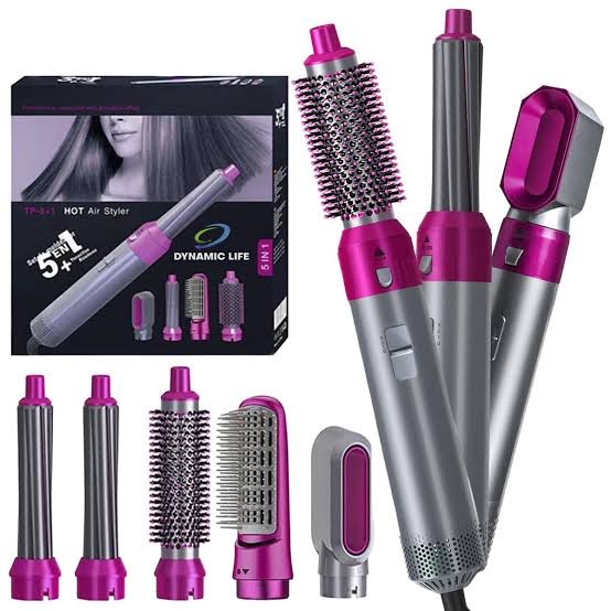 5 in 1 Styler (Round brush, flat brush, dryer nozzle and two suction curling barrels)