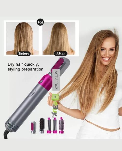 5 in 1 Styler (Round brush, flat brush, dryer nozzle and two suction curling barrels)