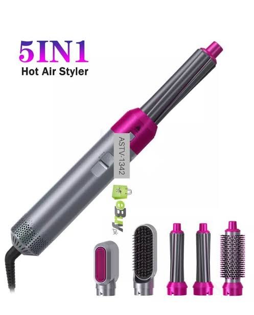 5 in 1 Styler (Round brush, flat brush, dryer nozzle and two suction curling barrels)