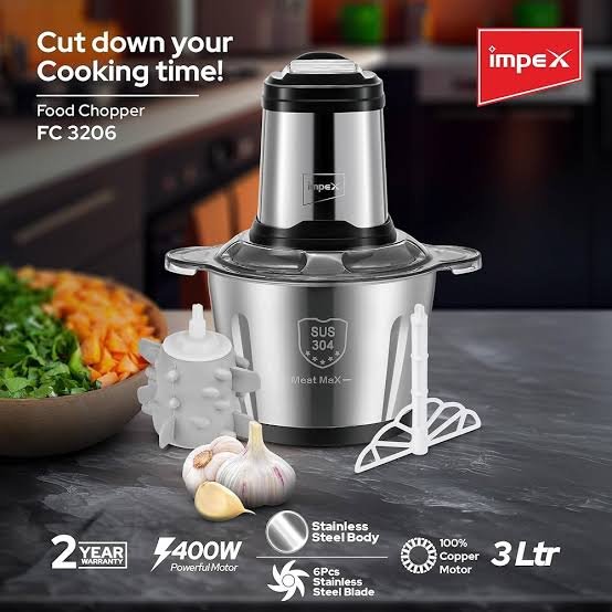 Chopper Stainless Steel Meat/Vegetable Grinder 2L & 3L Capacity Electric