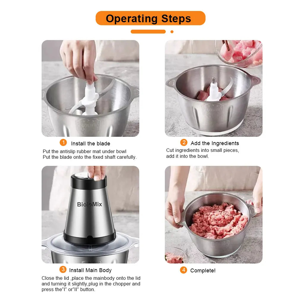 Chopper Stainless Steel Meat/Vegetable Grinder 2L & 3L Capacity Electric