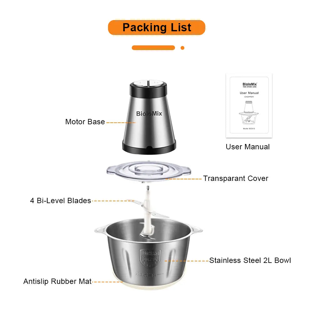 Chopper Stainless Steel Meat/Vegetable Grinder 2L & 3L Capacity Electric