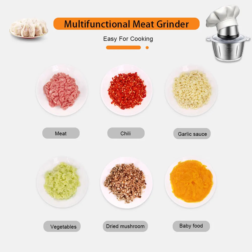 Chopper Stainless Steel Meat/Vegetable Grinder 2L & 3L Capacity Electric