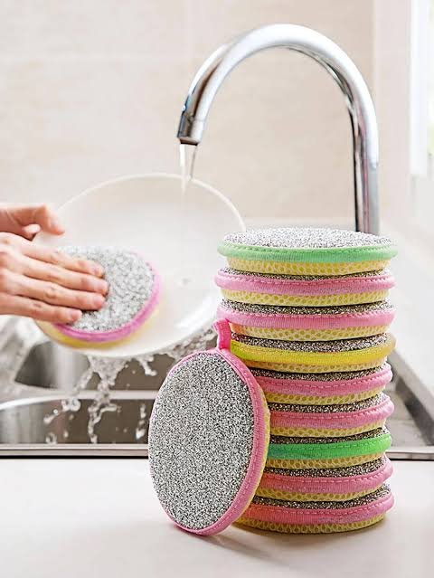2 in 1 Multicolor Dishwashing Scrub and Sponge (Pack of 10 Pcs Cleaning Sponge)